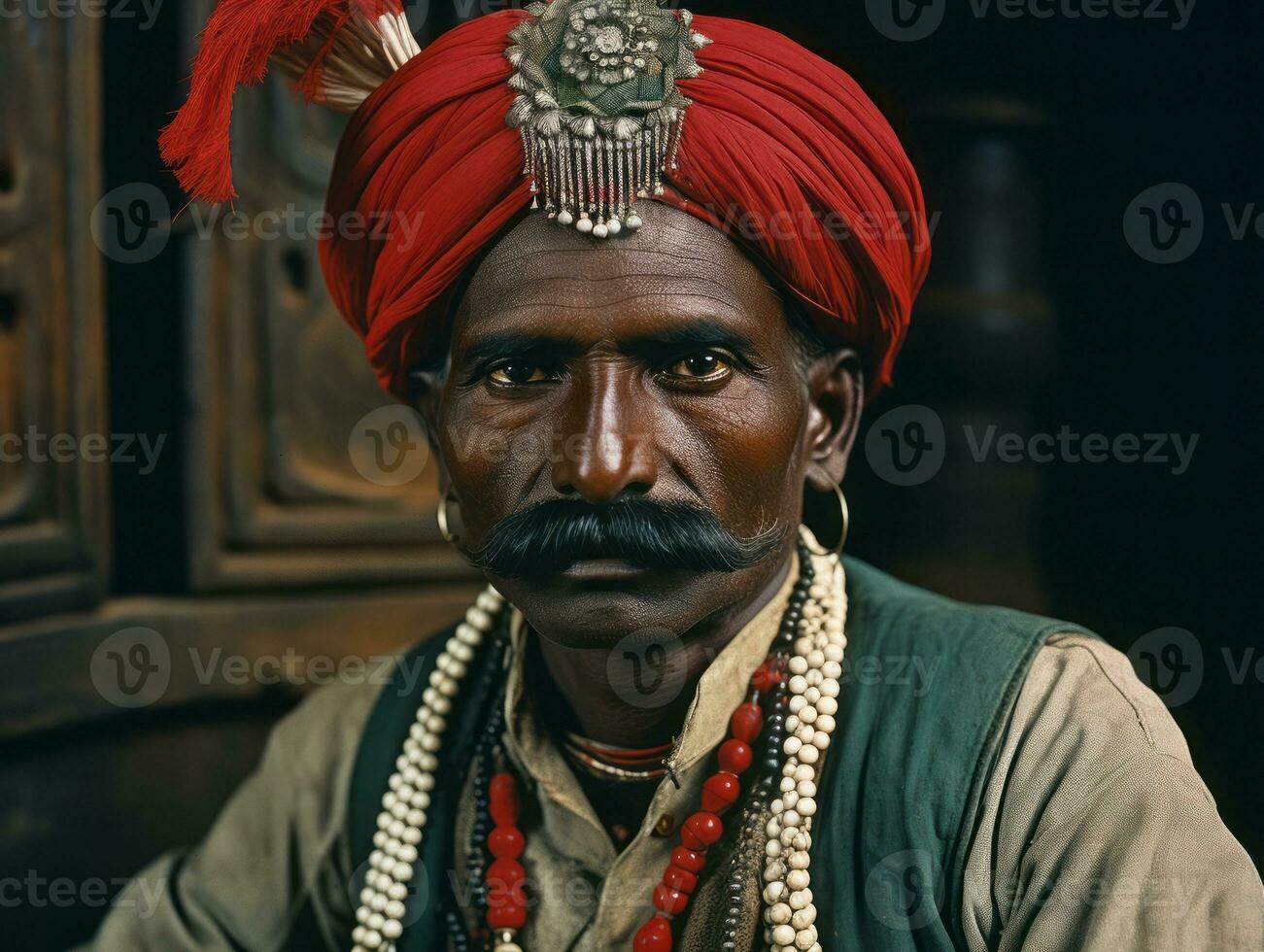 Old colored photo of a indian man from the early 1900s AI Generative