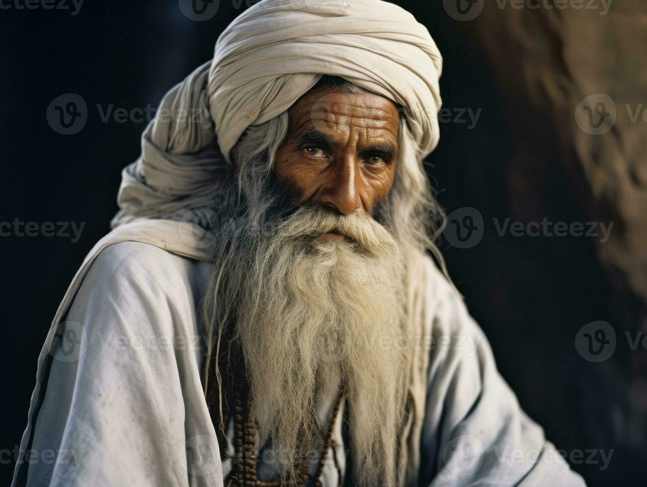 Old colored photo of a indian man from the early 1900s AI Generative