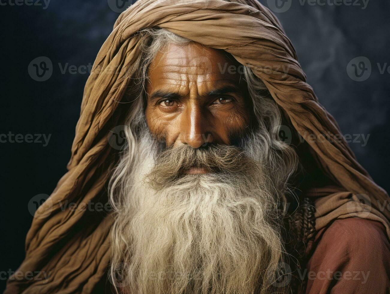 Old colored photo of a indian man from the early 1900s AI Generative