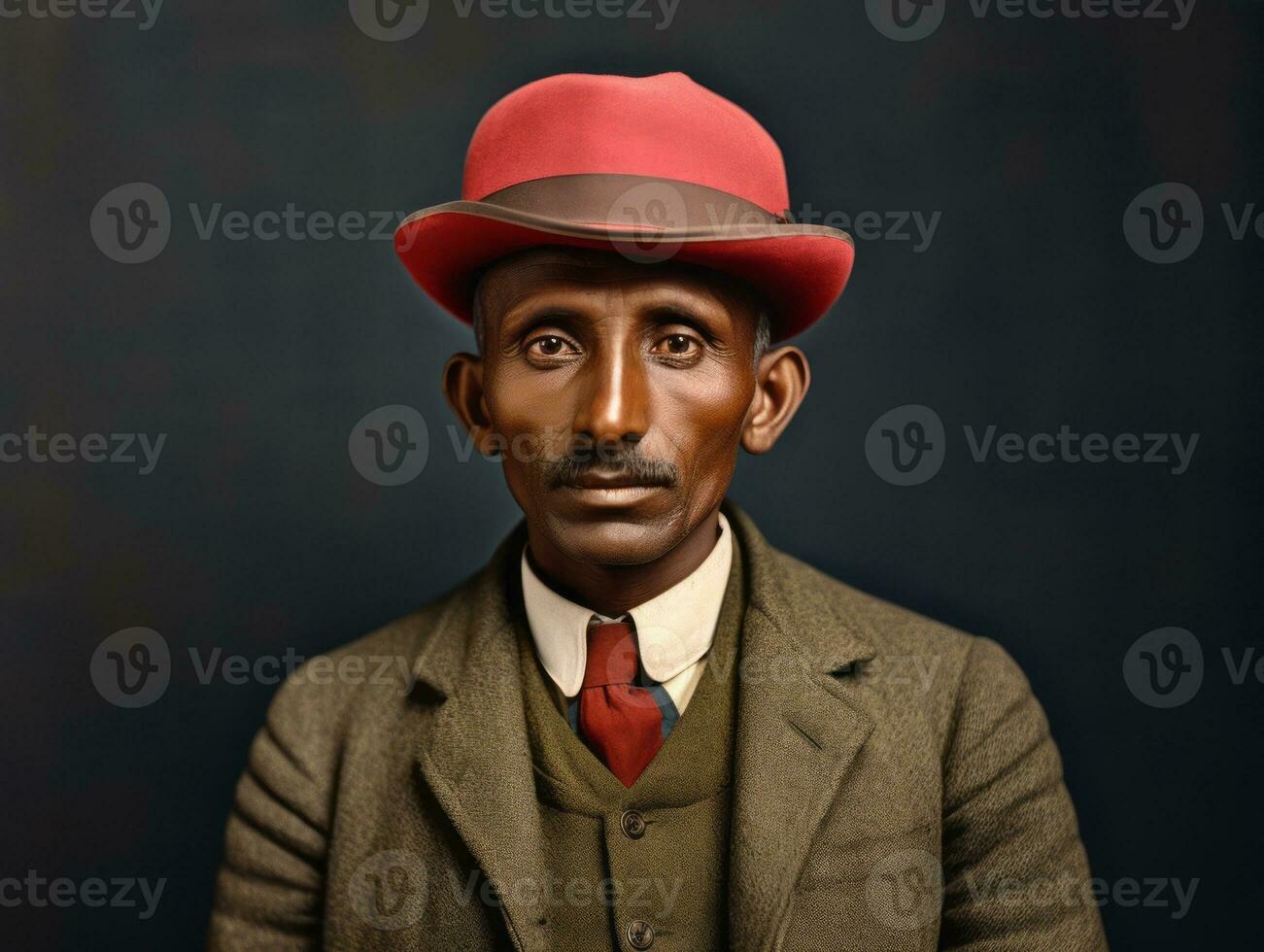 Old colored photo of a indian man from the early 1900s AI Generative