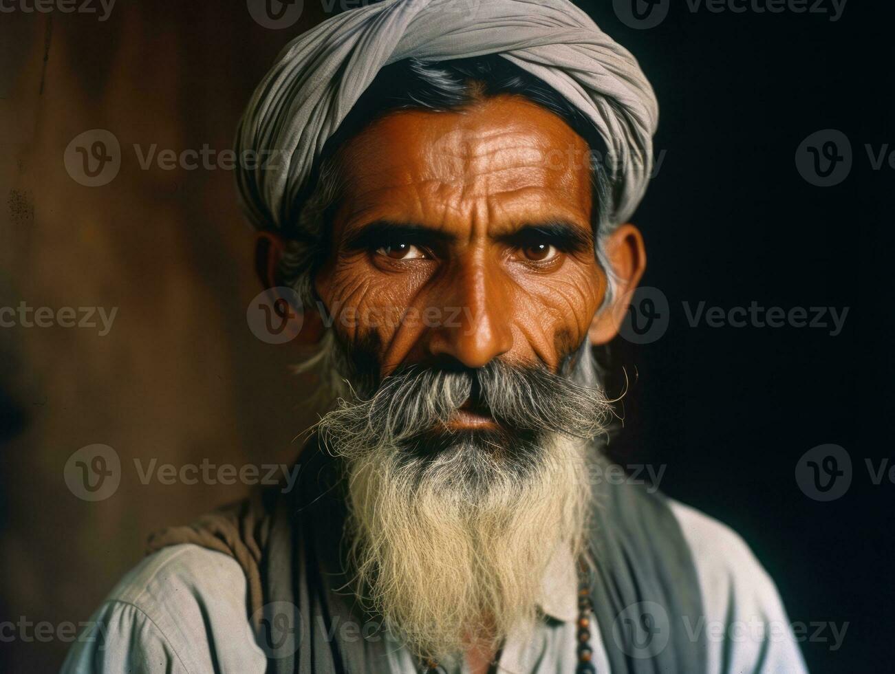 Old colored photo of a indian man from the early 1900s AI Generative