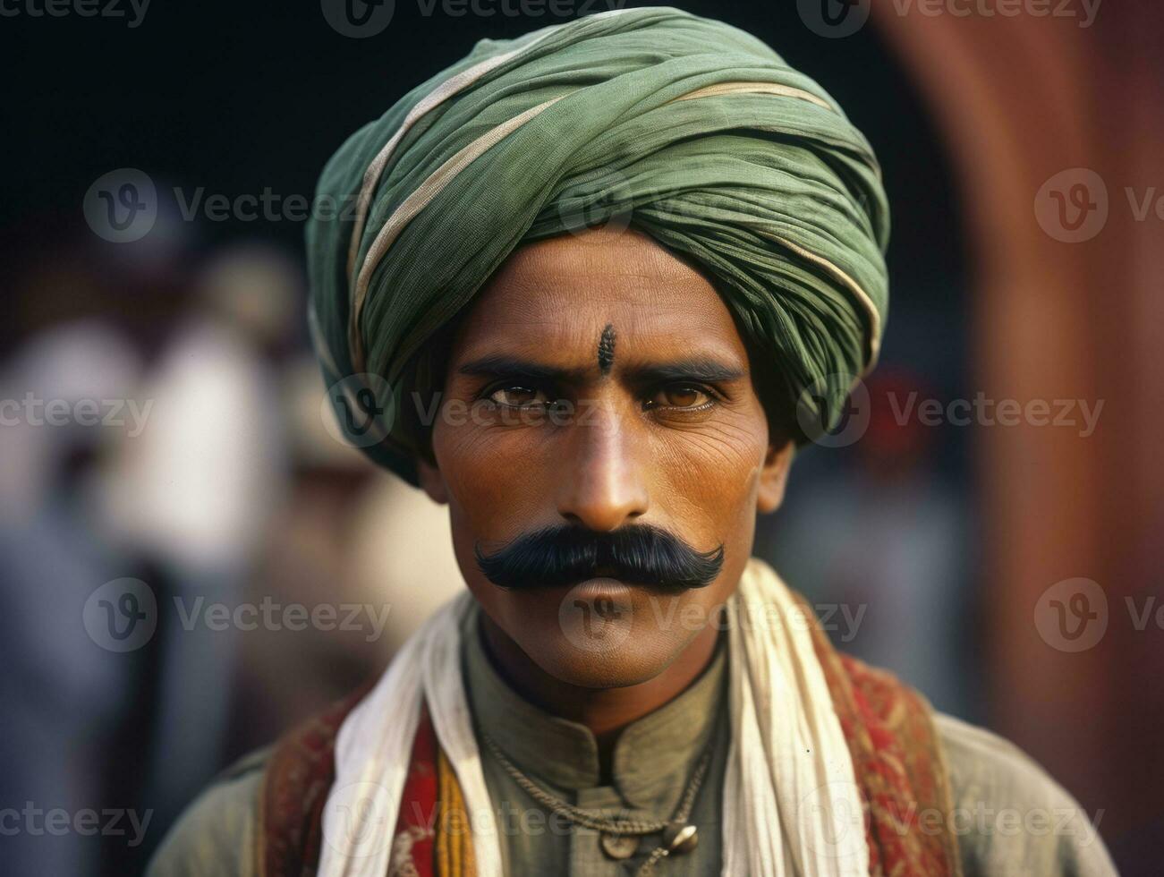 Old colored photo of a indian man from the early 1900s AI Generative