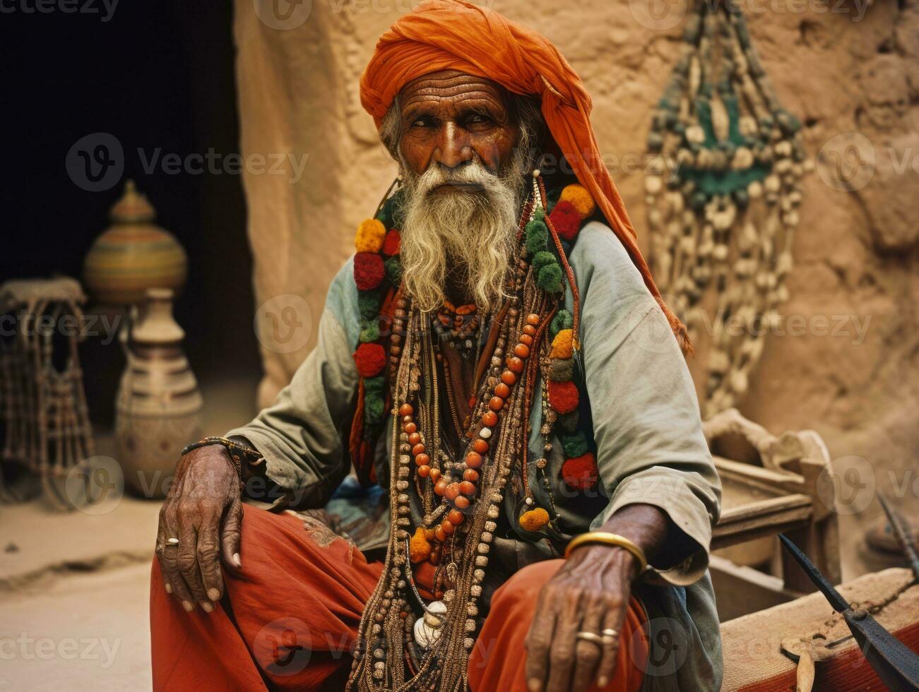 Old colored photo of a indian man from the early 1900s AI Generative