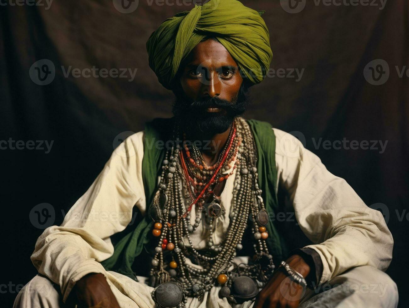 Old colored photo of a indian man from the early 1900s AI Generative