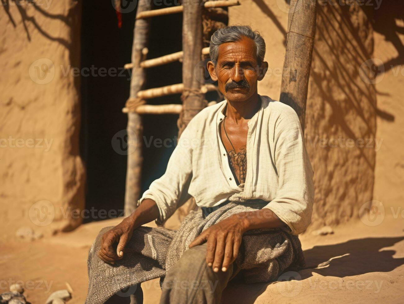 Old colored photo of a indian man from the early 1900s AI Generative