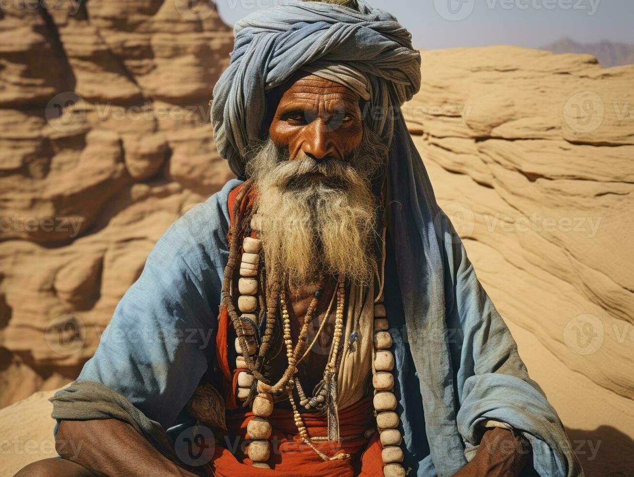 Old colored photo of a indian man from the early 1900s AI Generative