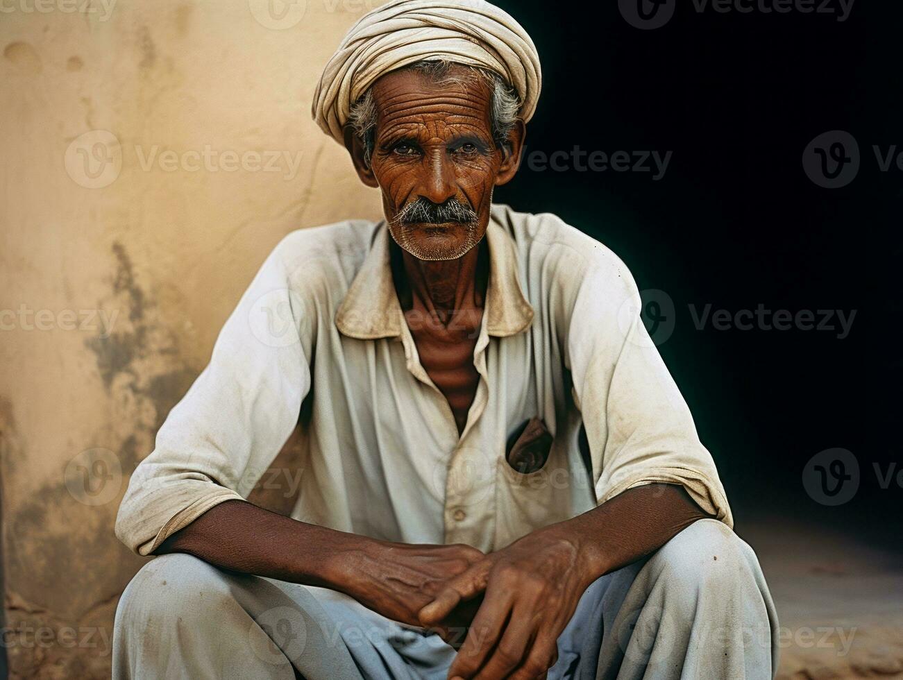 Old colored photo of a indian man from the early 1900s AI Generative