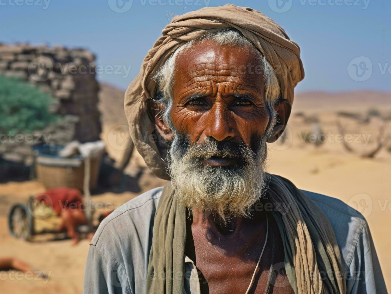 Old colored photo of a indian man from the early 1900s AI Generative