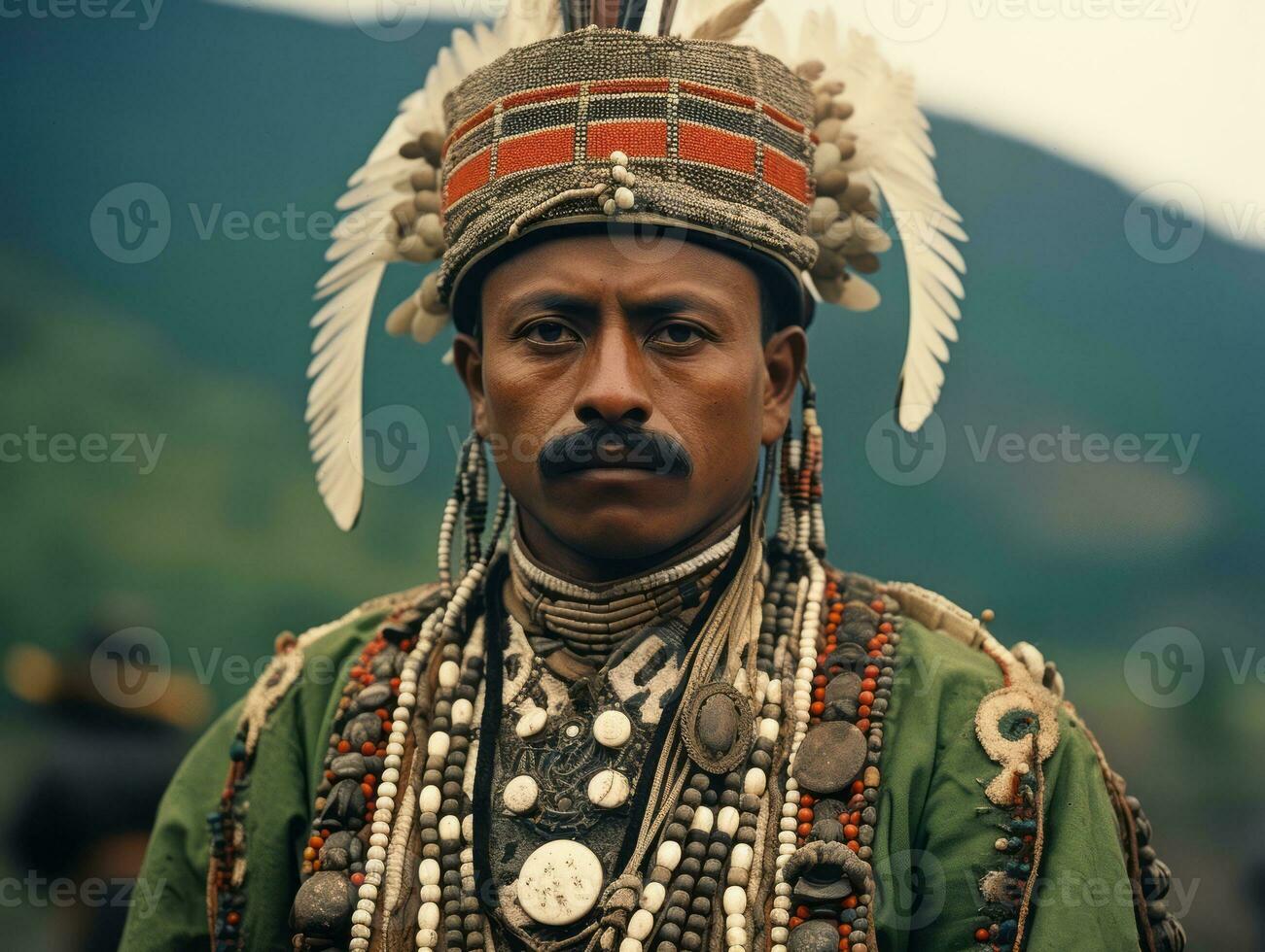 Old colored photo of a indian man from the early 1900s AI Generative