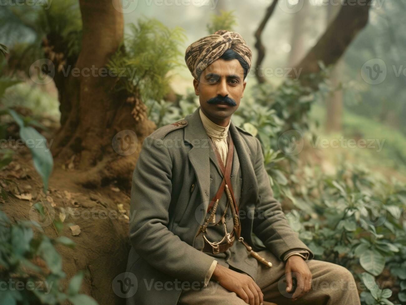 Old colored photo of a indian man from the early 1900s AI Generative