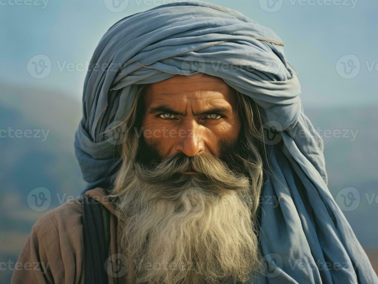 Old colored photo of a indian man from the early 1900s AI Generative