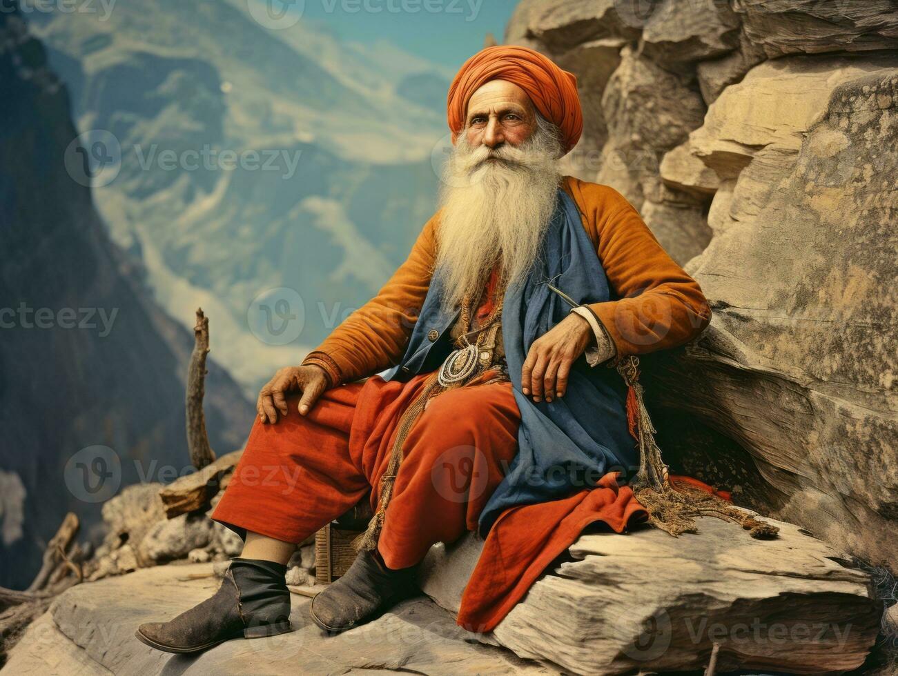 Old colored photo of a indian man from the early 1900s AI Generative