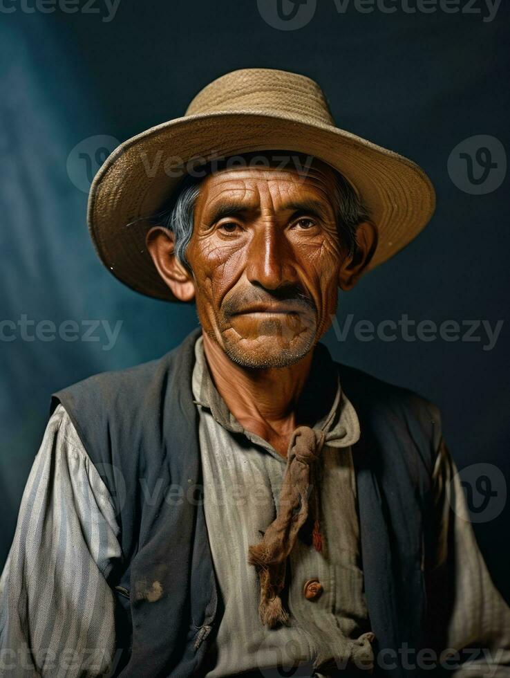 Old colored photo of a mexican man from the early 1900s AI Generative