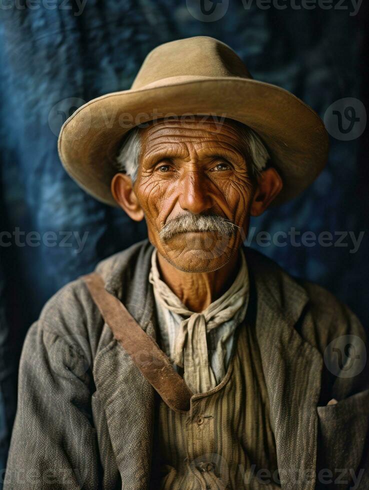 Old colored photo of a mexican man from the early 1900s AI Generative