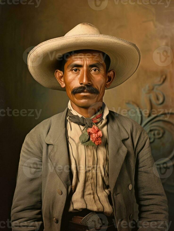 Old colored photo of a mexican man from the early 1900s AI Generative