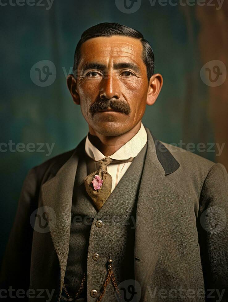 Old colored photo of a mexican man from the early 1900s AI Generative