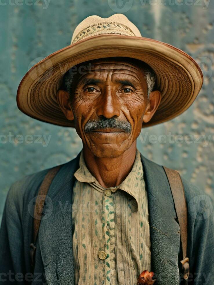 Old colored photo of a mexican man from the early 1900s AI Generative