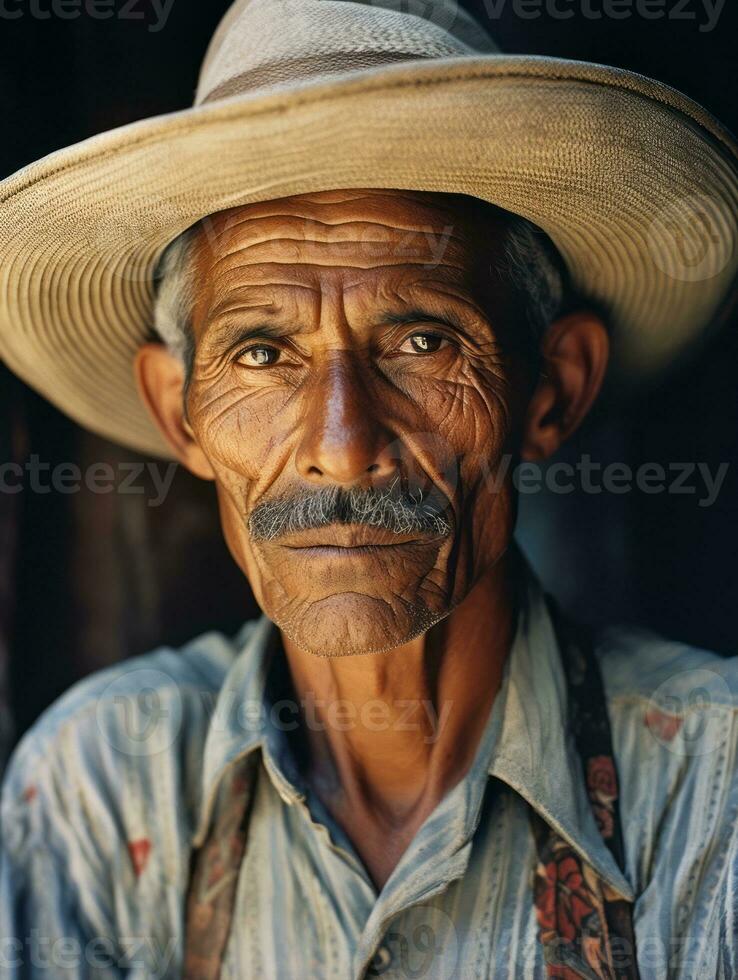 Old colored photo of a mexican man from the early 1900s AI Generative