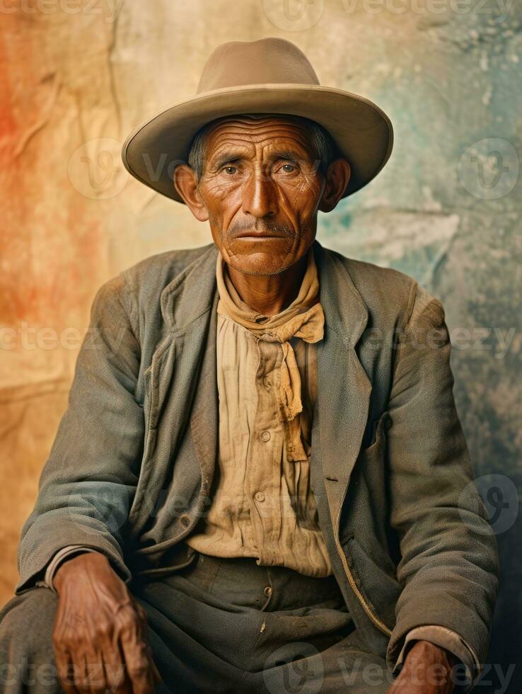 Old colored photo of a mexican man from the early 1900s AI Generative