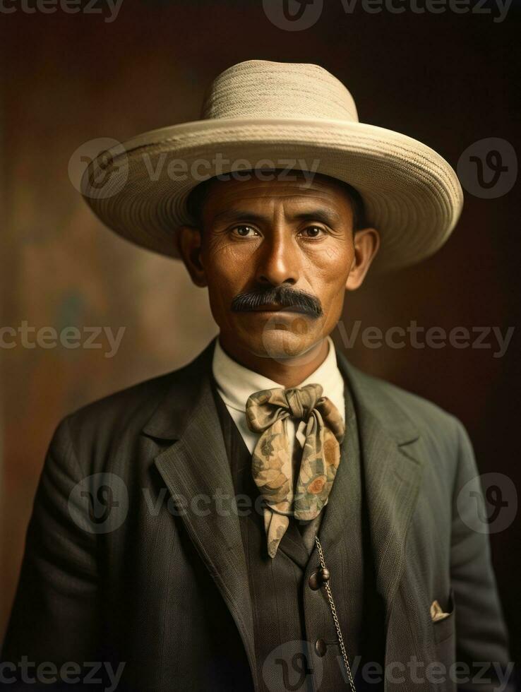 Old colored photo of a mexican man from the early 1900s AI Generative