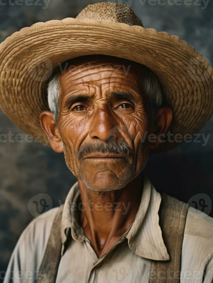 Old colored photo of a mexican man from the early 1900s AI Generative