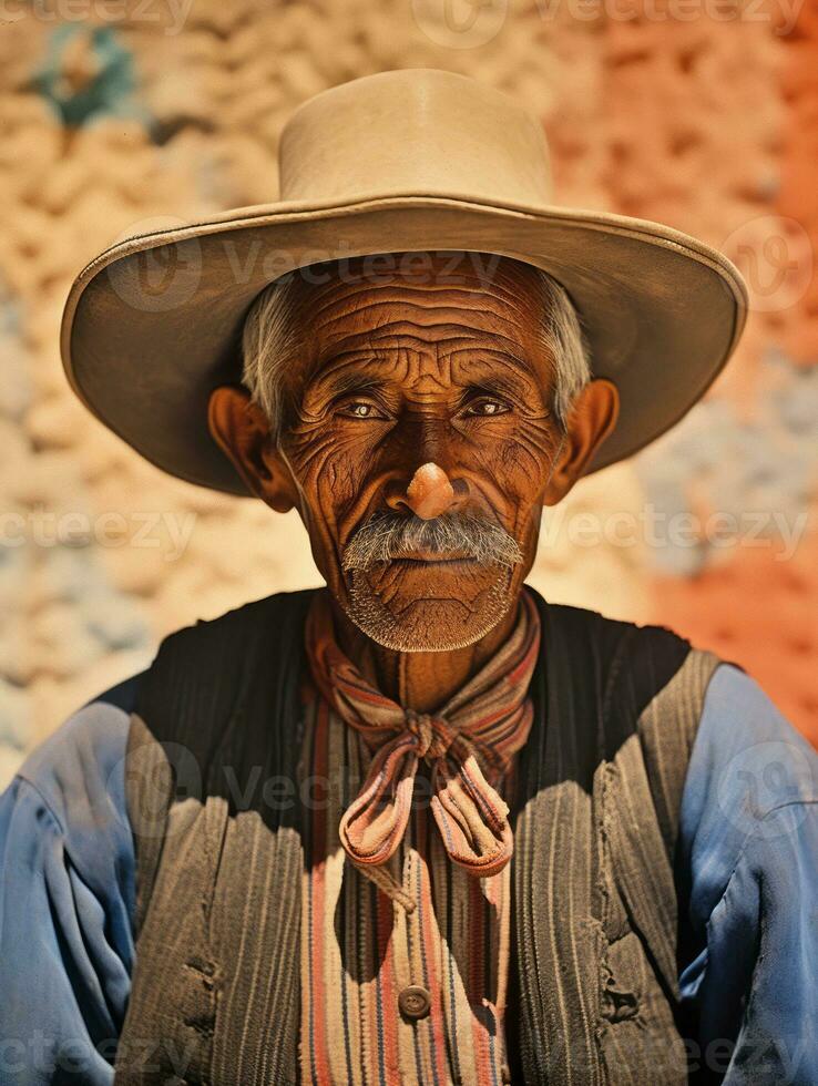 Old colored photo of a mexican man from the early 1900s AI Generative