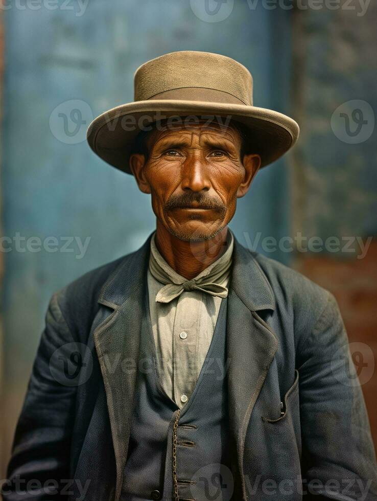 Old colored photo of a mexican man from the early 1900s AI Generative