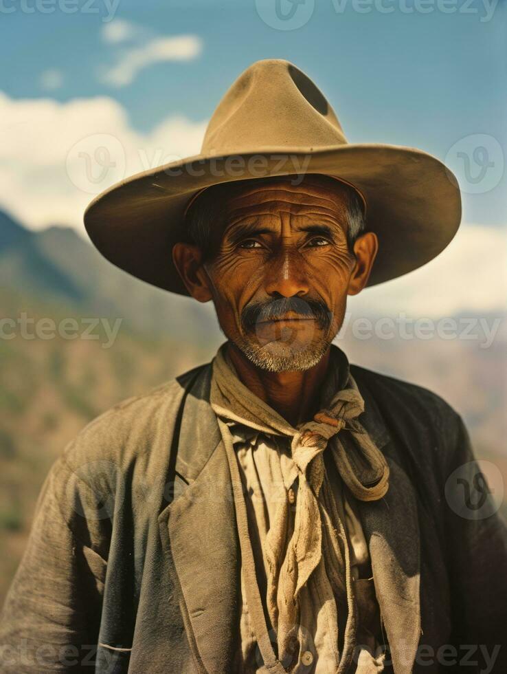 antiguo de colores foto de un mexicano hombre desde el temprano 1900 ai generativo