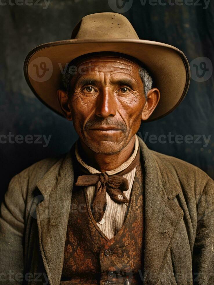 Old colored photo of a mexican man from the early 1900s AI Generative