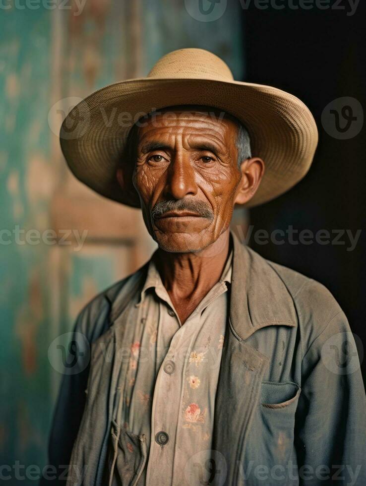 Old colored photo of a mexican man from the early 1900s AI Generative