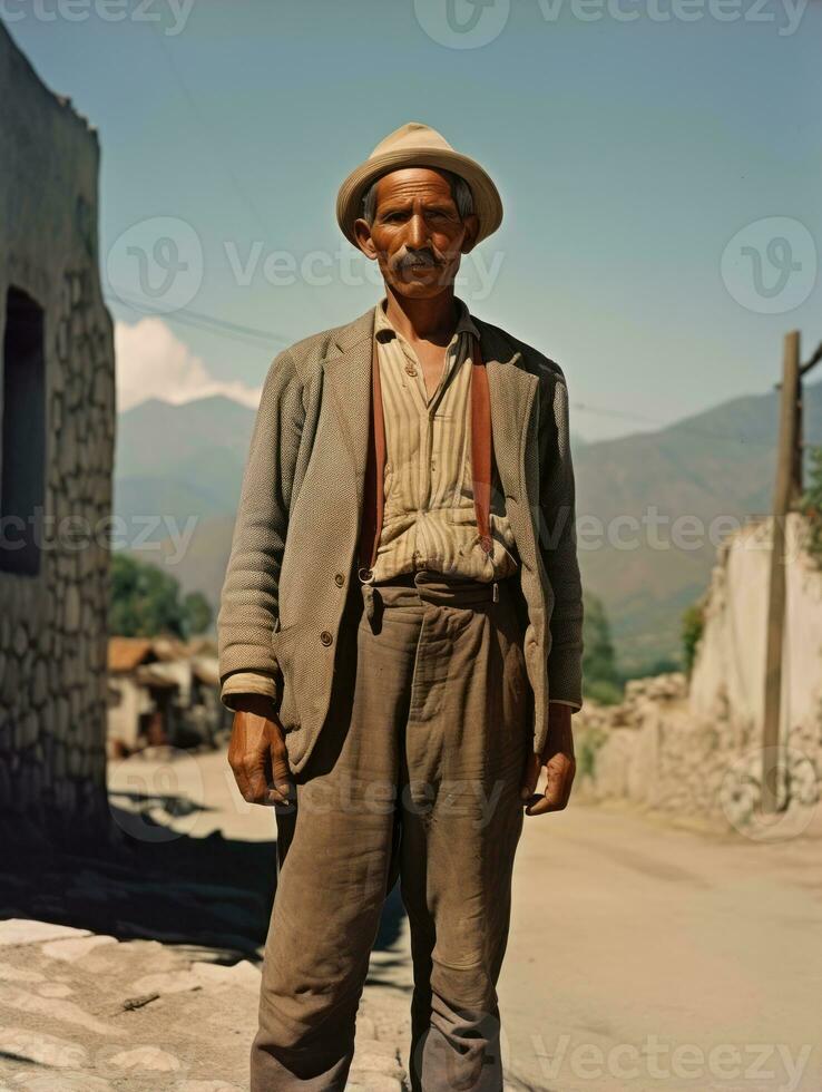 Old colored photo of a mexican man from the early 1900s AI Generative