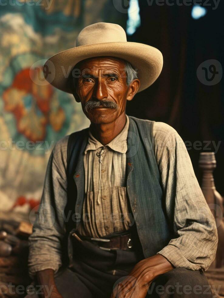 Old colored photo of a mexican man from the early 1900s AI Generative