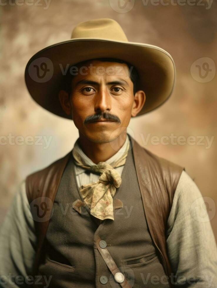 Old colored photo of a mexican man from the early 1900s AI Generative