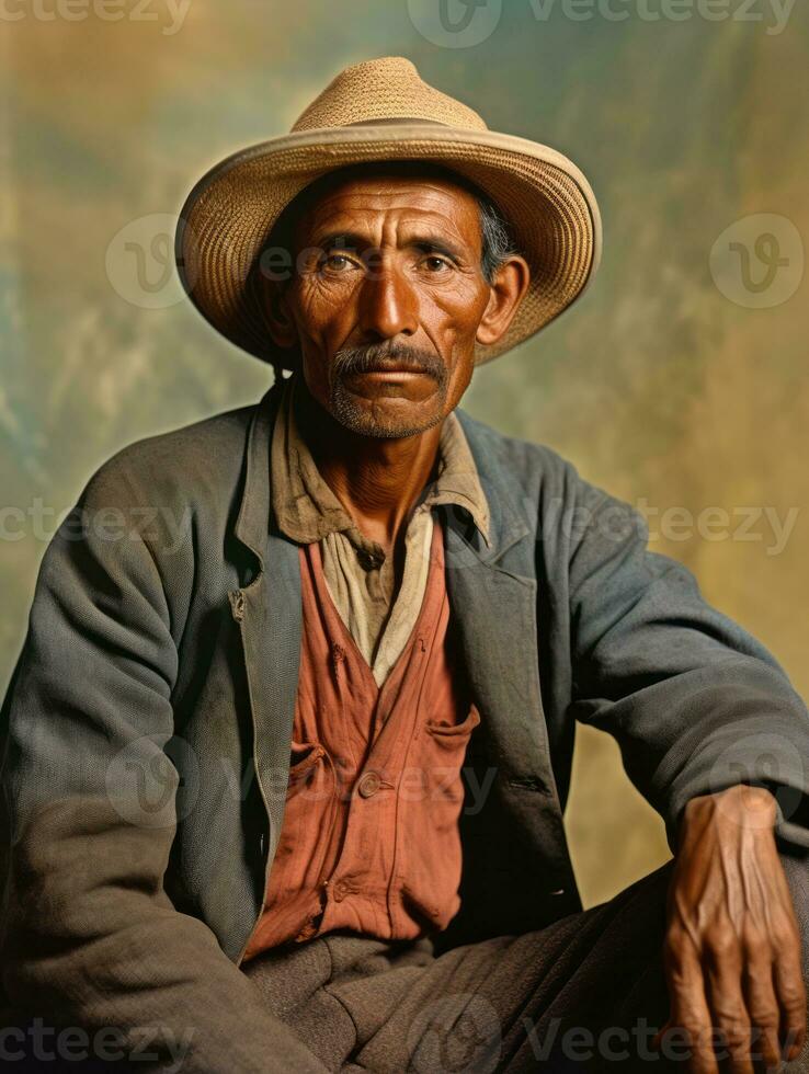 Old colored photo of a mexican man from the early 1900s AI Generative