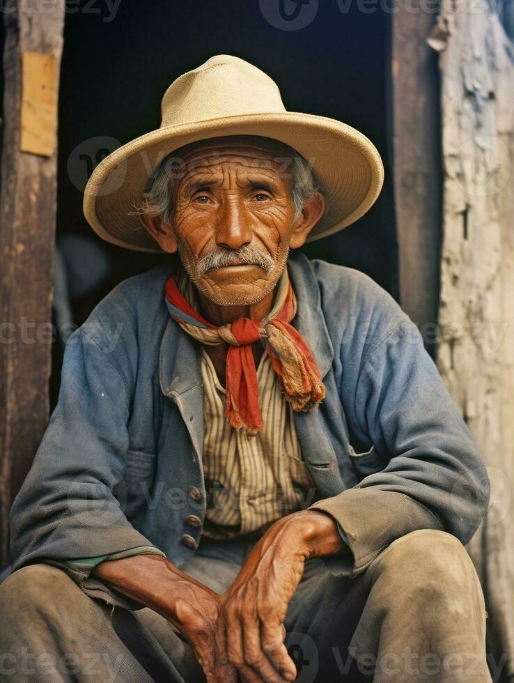 antiguo de colores foto de un mexicano hombre desde el temprano 1900 ai generativo