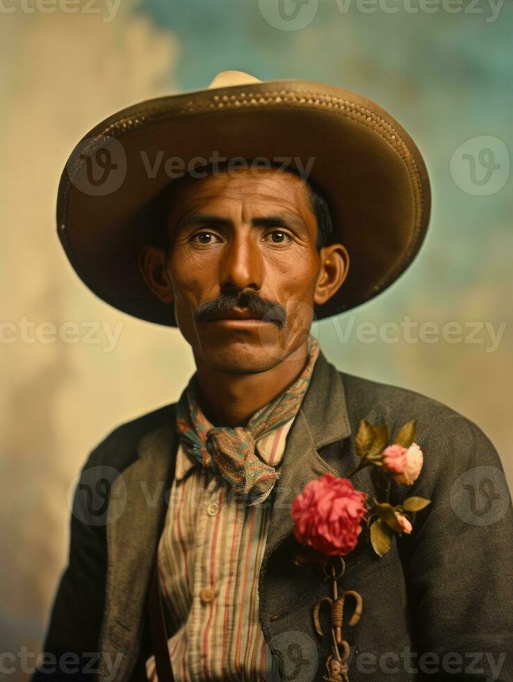 Old colored photo of a mexican man from the early 1900s AI Generative