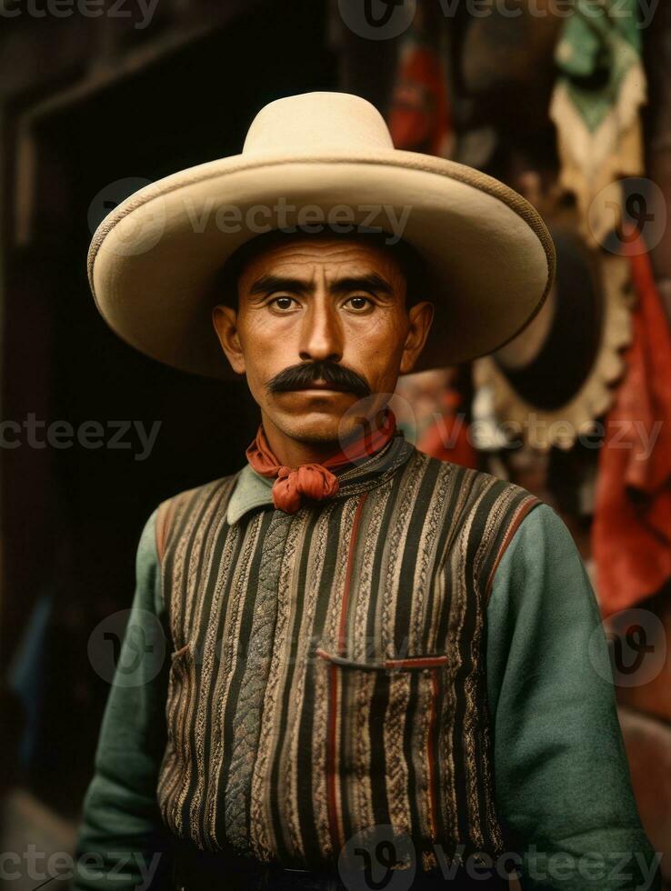 Old colored photo of a mexican man from the early 1900s AI Generative