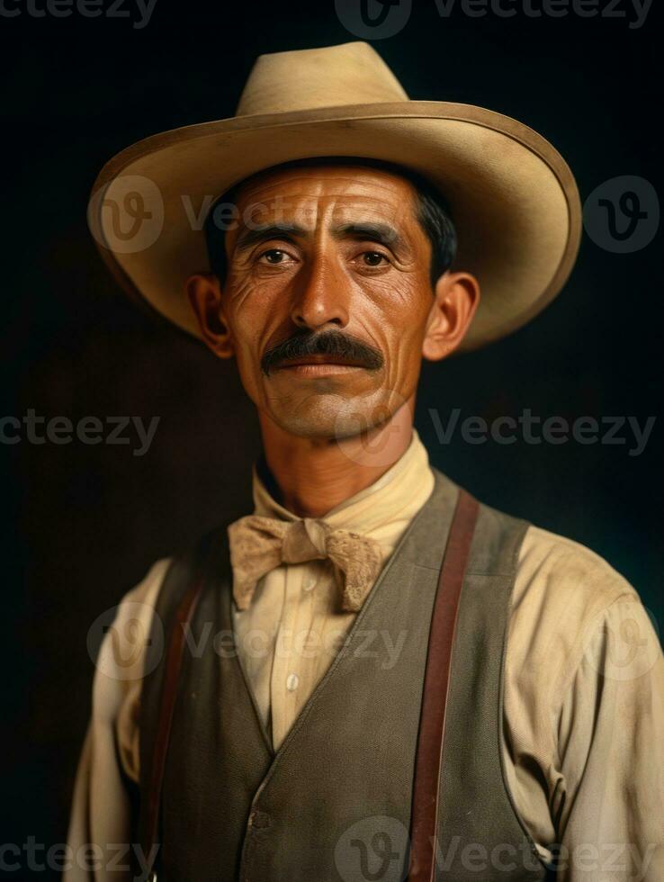 Old colored photo of a mexican man from the early 1900s AI Generative