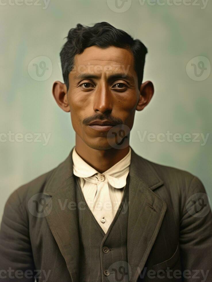 Old colored photo of a mexican man from the early 1900s AI Generative