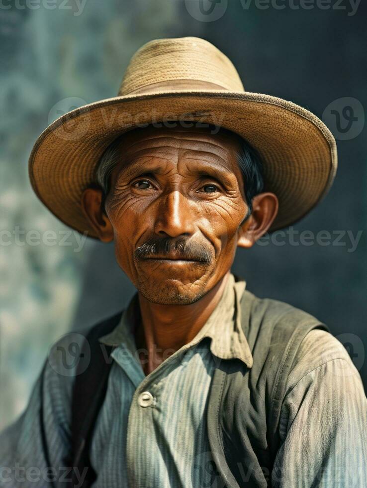 Old colored photo of a mexican man from the early 1900s AI Generative