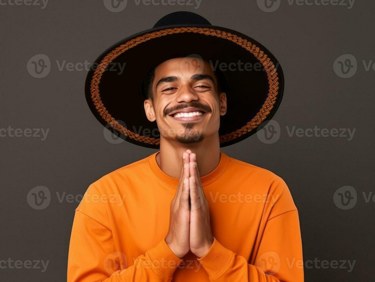 mexicano hombre en emocional dinámica actitud en sólido antecedentes ai generativo foto