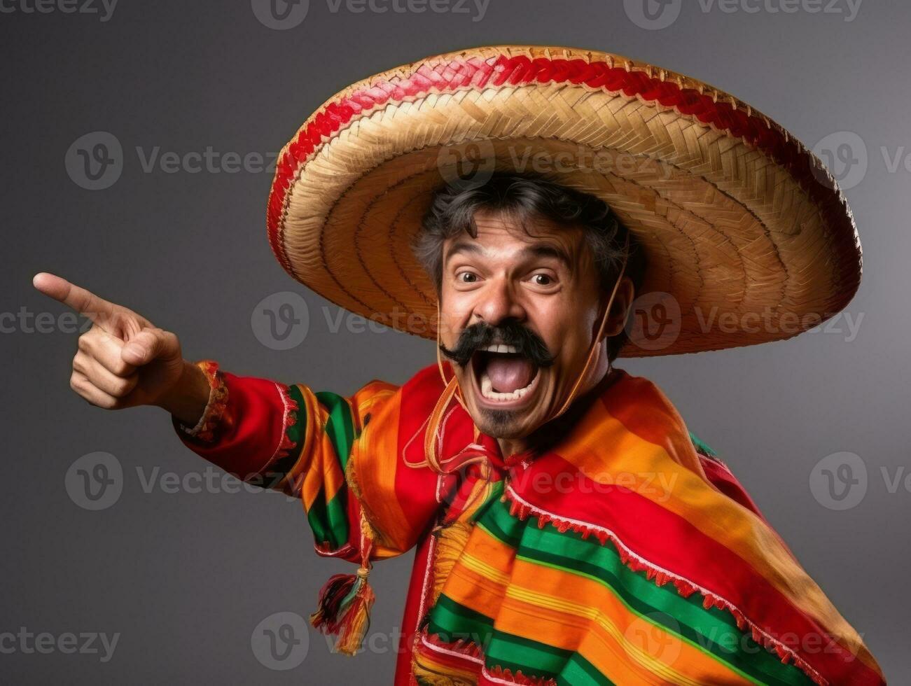 Mexican man in emotional dynamic pose on solid background AI Generative photo