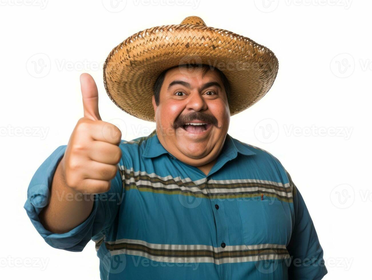 Mexican man in playful pose on white background AI Generative photo