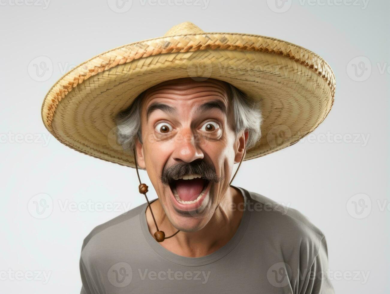 Mexican man in playful pose on white background AI Generative photo