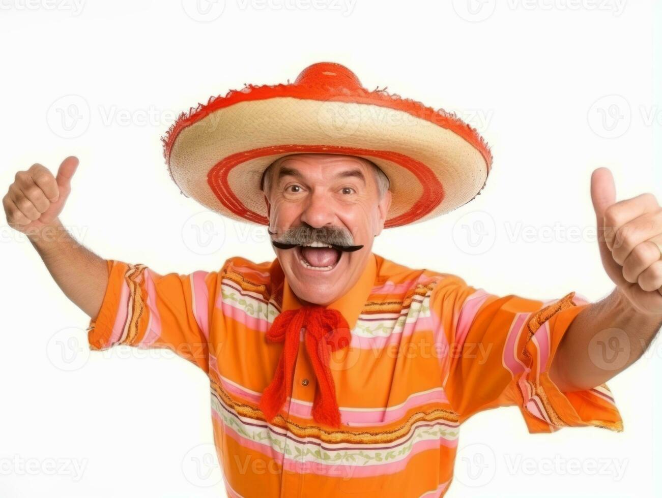 Mexican man in playful pose on white background AI Generative photo