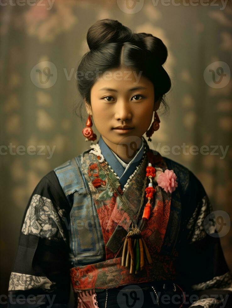 Old colored photo of a asian woman from the early 1900s AI Generative