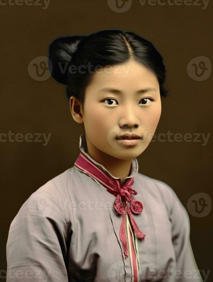 Old colored photo of a asian woman from the early 1900s AI Generative