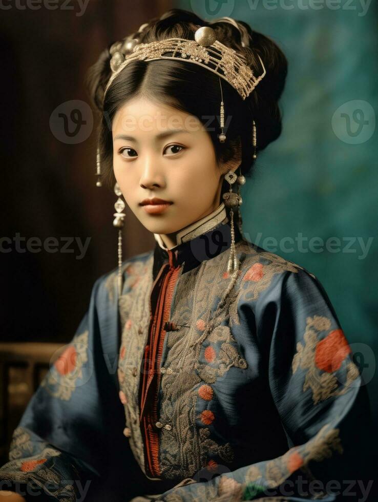 Old colored photo of a asian woman from the early 1900s AI Generative