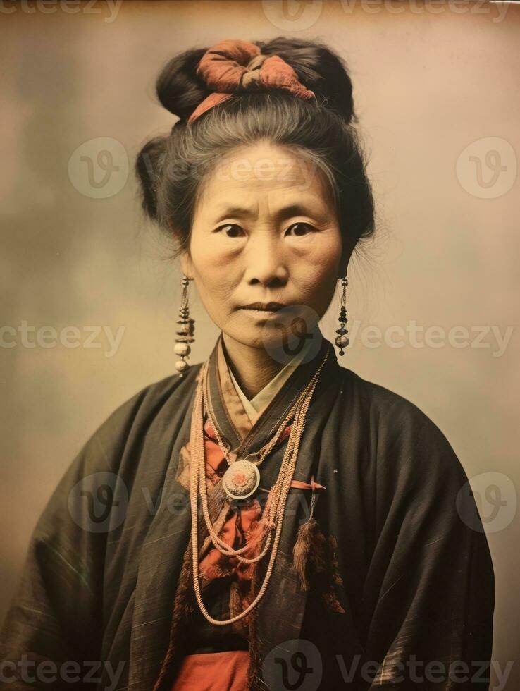 Old colored photo of a asian woman from the early 1900s AI Generative