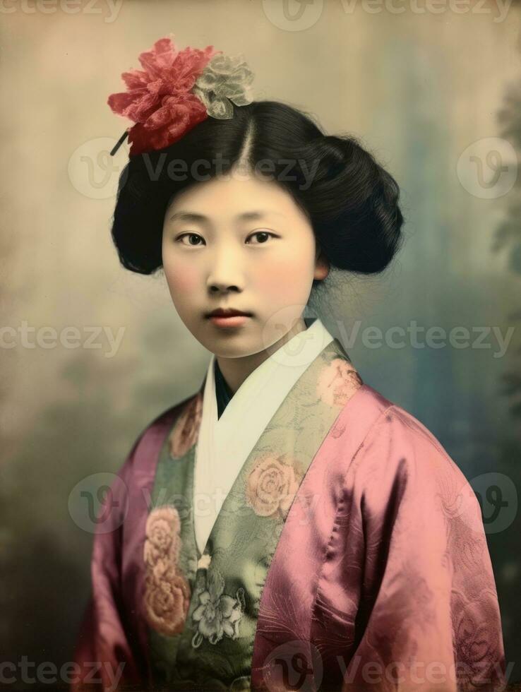 Old colored photo of a asian woman from the early 1900s AI Generative